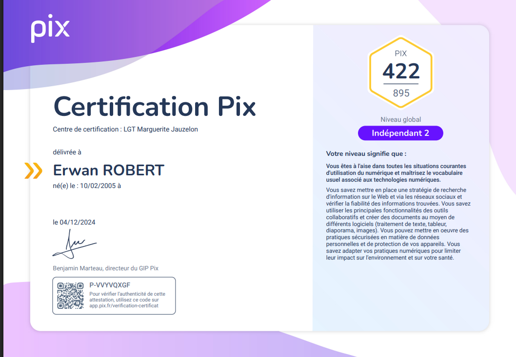 Certification Pix